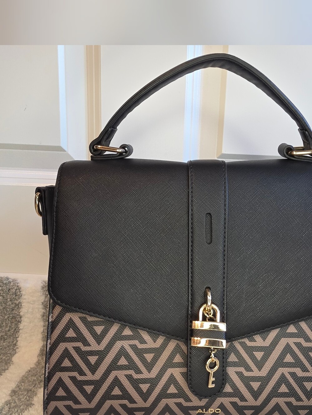 ALDO Black and Brown Top-Handle Logo Satchel Crossbody